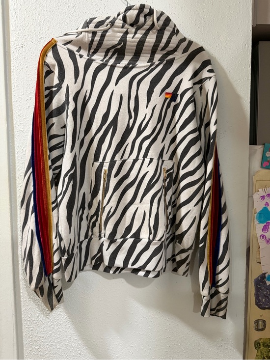 Aviator Nation Tops - Aviator Nation Zebra cozy comfy Hoodie Velvet Rainbow Stripes gold hardware